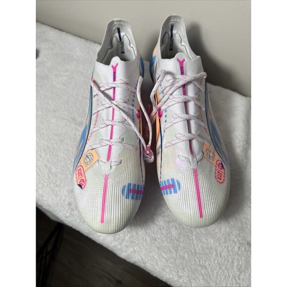 Puma Ultra Ultimate FG/AG Soccer Cleats White Pink Blue Size 9.5 108063-01 Rare main image 5